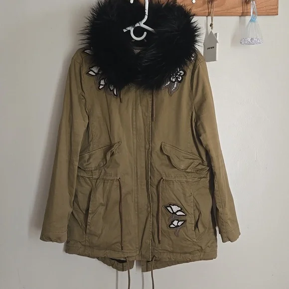 Ann Taylor LOFT Olive Faux Fur Hooded Jacket - Picture 2 of 16